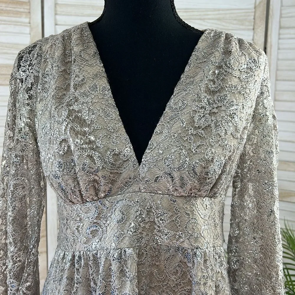 Corey Lynn Calter Anthropologie Metallic Lace Skater Mini Dress XS